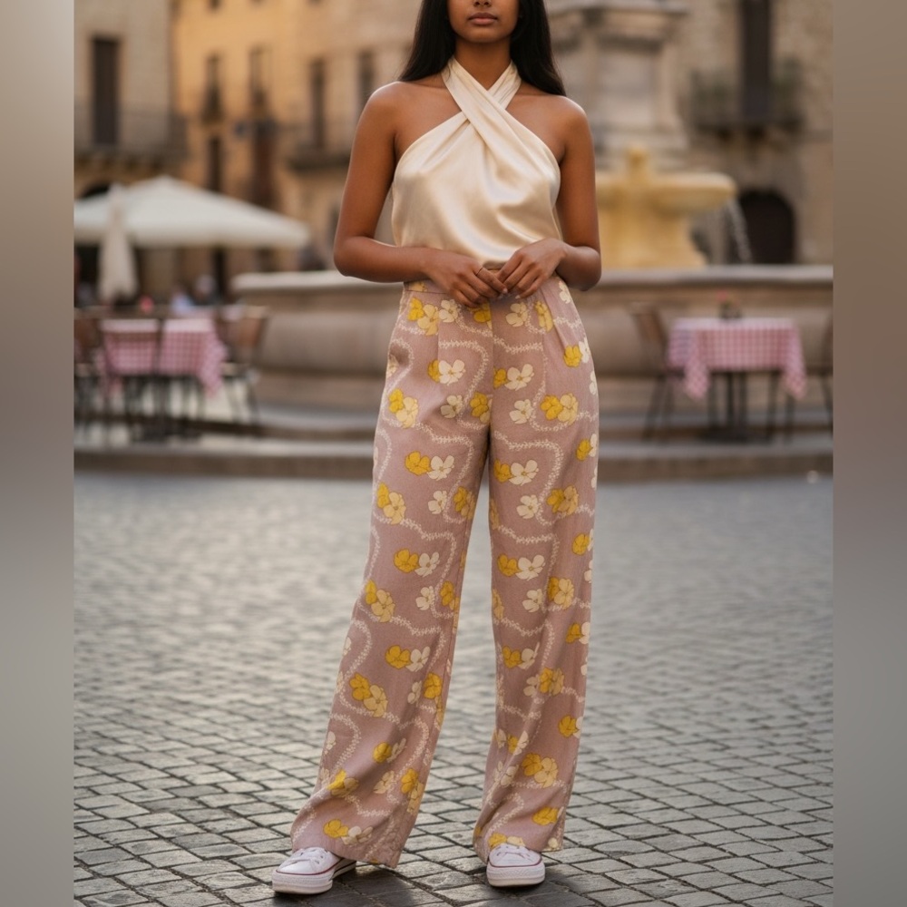 Ava Sky Fighting Eel Lilac Puakenikeni Wide-Leg Pant Perfect Small - Picture 4 of 8